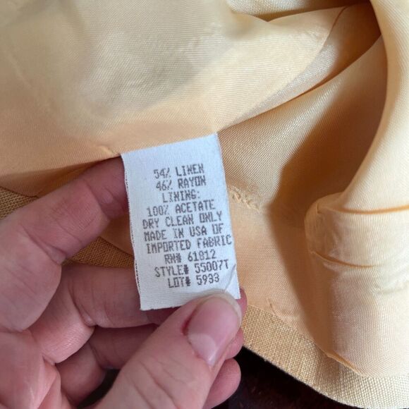 Talbots Vintage Yellow 2 Piece Set Sheath Dress & Blazer Linen Blend Size 10 - Picture 11 of 11
